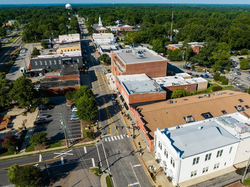 Aerial view of historic downtown Apex, North Carolina